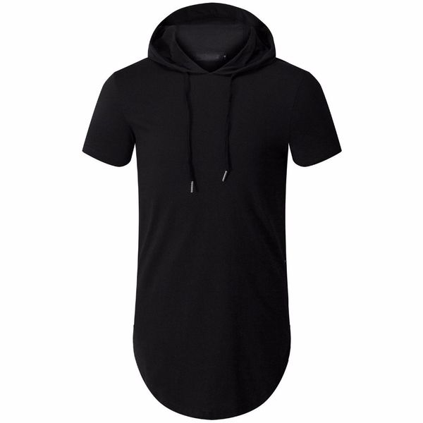 Vente en gros - Nouveaux hommes arrivés Hipster Hip Hop à capuche à manches courtes Side Zipper T-shirt Hommes à manches courtes Hoodies Conception à capuche longs hoodies