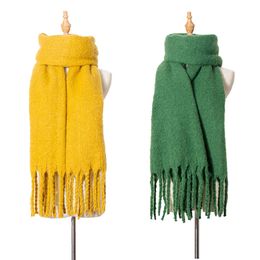 Groothandel nieuwe herfst winter warme dikke grove massieve kleur sjaal sjaal met kwastjes sjaal voor dames meisjes