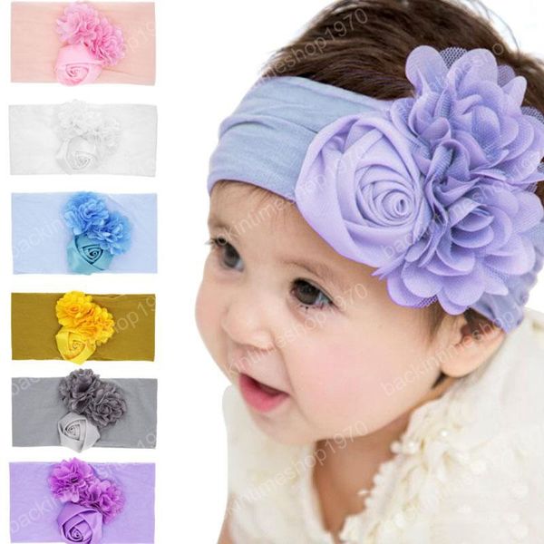 Venta al por mayor, nuevas diademas de flores rosas para niñas, accesorios para el cabello a la moda para niños, tocados de nailon bonitos y encantadores de princesa