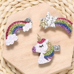 Groothandel nieuwe baby haarspeldjes 30 stks sterren paard regenboog ontwerp schattige kinderen haarspelden glitter vilt cartoon meisjes haaraccessoires