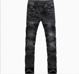 Vente en gros - Nouveau BP Mens Fashion Runway Biker Slim Stratch Washed Denim Jeans Genou Plissé Hommes Haute Couture Moto Punk Jeans