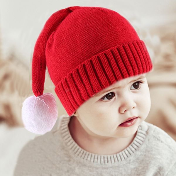 Venta al por mayor Nuevo sombrero de Navidad para niños Hombres y mujeres Bebé Padres e hijos Gorro de punto cálido Gorro de lana con bola de pelo lindo Otoño e invierno