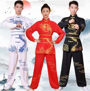 Vente en gros Nouveau Style Chinois Hommes Femmes Brodé Dragon Kung Fu Costume Tai chi Wushu Uniforme Sport De Plein Air Veste À Manches Longues Pantalons Ensembles