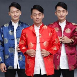 En gros Nouveau Chinois Traditionnel Satin Veste Hommes Costume Tang Costume Nouvel An Vêtements Hanfu Fête D'anniversaire Style Casual Manteau Taille S-XXXL