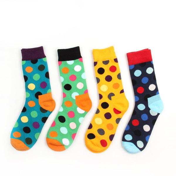 Vente en gros - New Cotton Hit Color Polka Dot Chaussettes décontractées pour hommes Chaussettes Happy Summer Style Robe de couleur bonbon Soks 8 couleurs