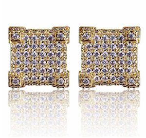 Gros-Nouveau personnalisé glacé couleur or micro pavé zircon carré boucle d'oreille avec vis arrière bling bijoux pour femmes mâle