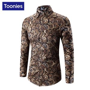 Venta al por mayor- Nuevo diseño Otoño Camisa de hombre Camisas de vestir de manga larga Casula Flower Chemise Homme Single Breastged Camisa Social Brand Clothing