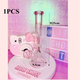 NUEVO diseño al por mayor H25cm rosa linda impresión de gatito fumar pipa bong bong/vaso de vidrio bong pipe/10 pulgadas pipas de bonificación de agua