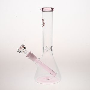 Groothandel nieuw ontwerp H25cm roze schattige kitty printen rookglas bongpijp/glazen beker bongpijp/10 inch water bong hookah pijpen met schattige kom