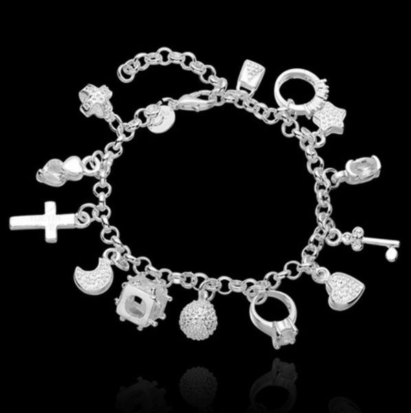 Gros-Nouvelle usine vente directe 925 argent de haute qualité designer luxe mode treize pendentif bracelet dames multi-éléments bijoux