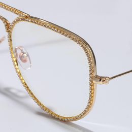 Groothandel-nieuwe mode goud verzilverd bling diamant bril frames voor mannen en vrouwen iced out c hop effen glas rapper sieraden glazen
