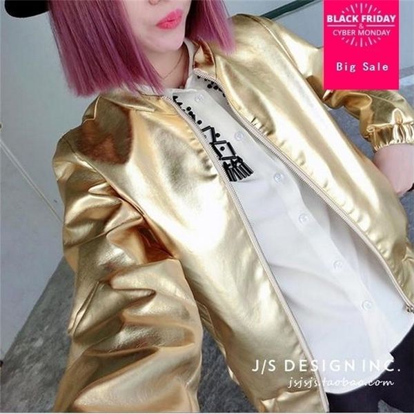 Vente en gros nouvelle mode Harajuku Europe couleur argent massif manteau uniforme femelle court paragraphe veste w547 T200111