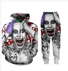 Vente en gros - New Fashion Men / Womens Suicide Squad Joker Sweat Joggers Funny 3D Print Sweat à capuche unisexe + Pantalon ZZ05
