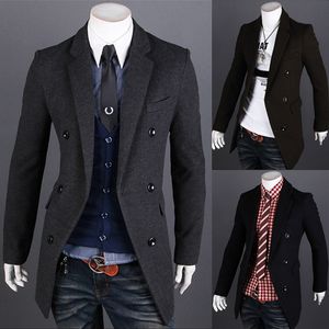 Wholesale- Nieuwe Mode Heren Lange Trench Coat Suit Collar Double Breasted Size M-XXL