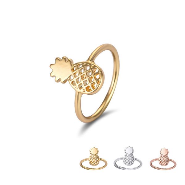 Venta al por mayor nueva moda piña anillos joyería Simple divertido contorno fruta anillos encantadores Ananas anillos para mujeres fiesta regalo EFR066