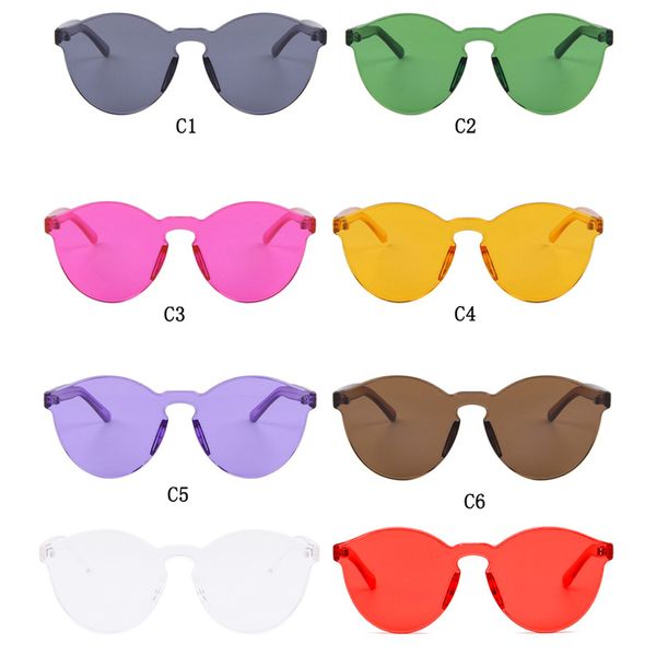 Vente en gros New Fashion Round Candy Color Hommes et Femmes Lunettes de soleil Clear Len Lunettes de soleil teintées sans monture Trasparent Eyewear Lunettes de soleil