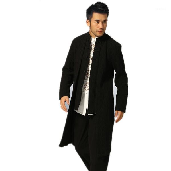 Vente en gros de vestes pour hommes - Mode Costume Tang Nouveauté Noir Hommes Classique Style Chinois Top Veste Bouton Manteau S M L XL XXL XXXL1