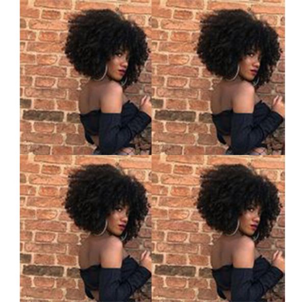 Venta al por mayor nuevo peinado africano americano suave pelo brasileño atajo rizado peluca natural rizada Simulación cabello humano peluca rizada rizada para laies