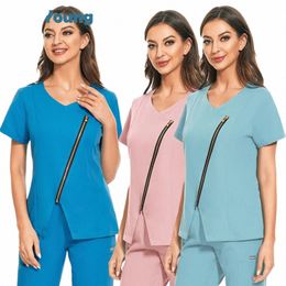 wholesale Nouvelle haute qualité infirmière uniforme laboratoire animalerie salopette Fi Slim respirant givré Tops hôtel vêtements de travail Blouse z8Dm #