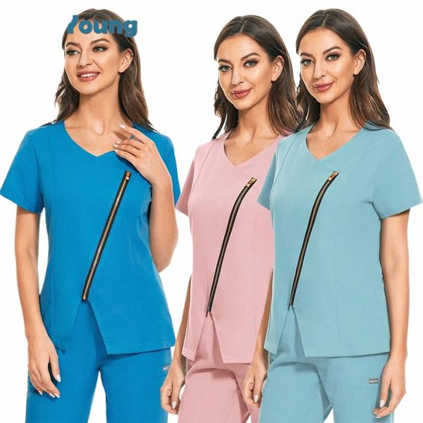 wholesale Nueva alta calidad uniforme de enfermera laboratorio tienda de mascotas monos Fi delgado transpirable tops esmerilados hotel ropa de trabajo blusa z8Dm #