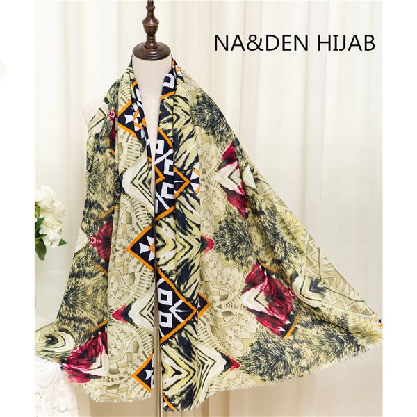 Al por mayor-Nuevo patrón de leopardo Estilo geométrico estampado mujeres bufandas bufanda moda hijab envuelve chales de algodón suave islámico musulmán 10 unids