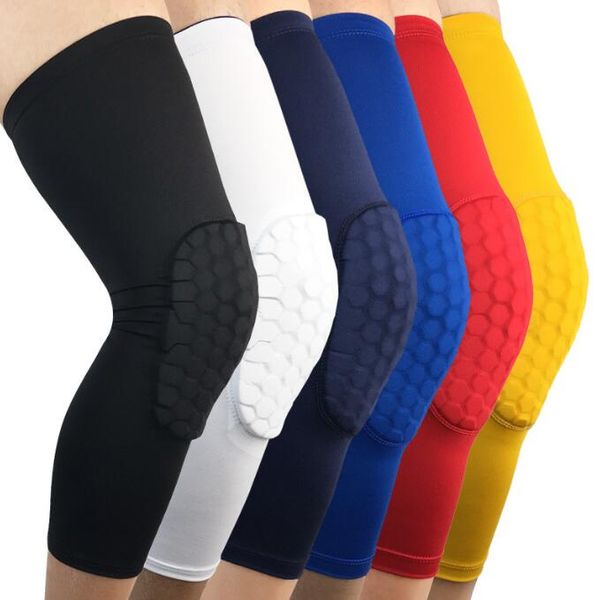 Vente en gros New Long Honeycomb Anti-collision Basketball Genouillères rembourré genouillère Compression Sleeve Protector Sports Kneepad pour enfants adultes