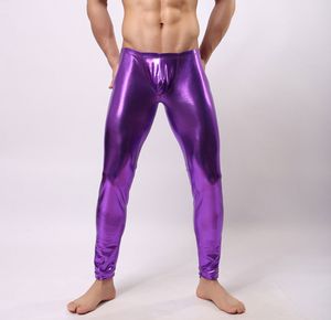 Gros-NEW Low-rise Bulge Pouch Night Club Stage Performance Collants Sexy hommes sous-vêtements Sexy Faux Leather Leggings pour hommes