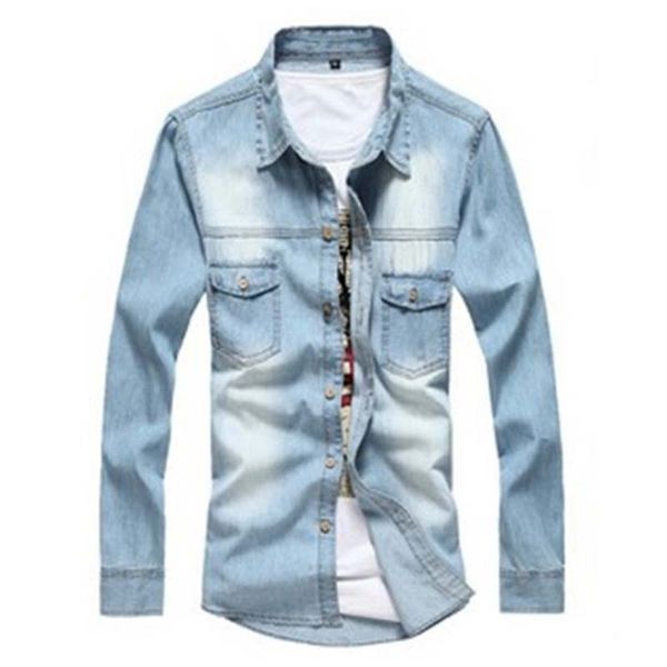 Gros-New Man Denim Shirts Cowboy Cotton Men Shirt Casual Summer Camisa MCL285