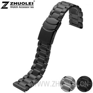 Watch Bands Groothandel - Mannen Strap 23mm Armband Roestvrijstalen Band Deployment Sluiting met Precision Black Silver Matte Style1