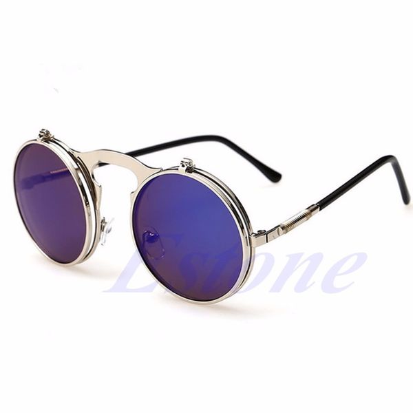 Livraison gratuite en gros NOUVEAU Hommes Femmes Vintage Round Metal Frame Flip Up Lunettes de soleil Lunettes Lunettes Lens-J117