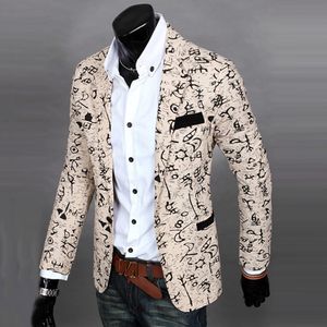 Venta al por mayor- Nuevo Mens Floral Casual Manga larga Slim Fit Blazer Coat One Button Jacket Recorte estéreo cultivar un traje de hombre de moralidad