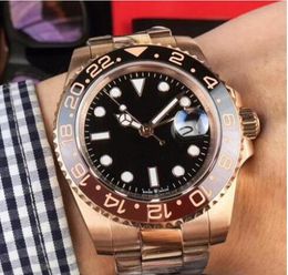 Venta al por mayor - Nueva venta Rose gold GMT2 Listed V3 Version reloj para hombre movimiento automático Cerámica Bisel giratorio correa de acero de cristal de zafiro