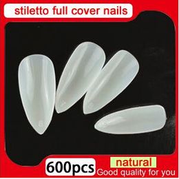 Groothandel Nieuwe Salon DIY Natural Acrylic Nail Tips Volledige Cover False Stiletto Nails 500 PCS + 100 stks Fake Nagel