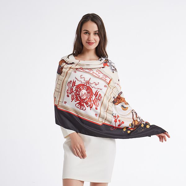 Vente en gros - Nouvelle écharpe Hippodrome des femmes 130cm Big Chip Tilt Silk Scarlet Holiday Sunscreen Shawl Christmas Gift Wholesale