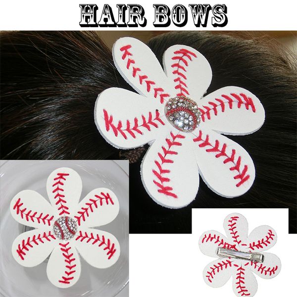 wholesale nouveau Softball ou baseball rouge Suture Fleur Accessoire et pince à cheveux, arcs de cheveux de softball Hairbow cegate rapide gratuit DHL 100pcs