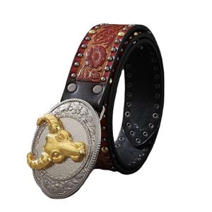 Ceinture large en alliage d'or pour femmes, nouveau Rivet tendance, Style Punk, boucle tête de taureau, ceinture universelle pour Jeans, vente en gros