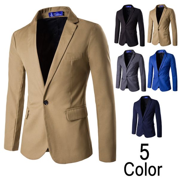 Vente en gros- Nouveau Printemps Automne Mans marque de mode blazer manteaux manteau décontracté Veste mens blazer modèle un bouton Couleur unie xxxl hommes blazer