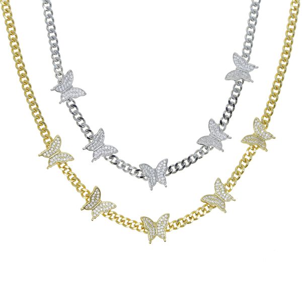 Gros nouveaux styles papillon charme collier ras du cou or argent plaqué femmes dame déclaration chaîne cubaine colliers bijoux pour styles punk