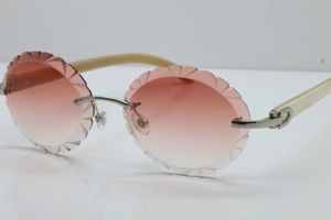 Vente en gros de nouvelles lunettes de soleil T8200761 Blanc Véritable Naturel Sans Monture Sculpté Lentille Vintage Lunettes de Soleil Unisexe à l'extérieur conduite lunettes