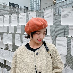 Gros-Nouveau dames de laine à carreaux sauvages béret automne et hiver chaud étudiant peintre chapeau japonais rétro britannique chapeau de citrouille