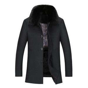 Vente en gros- Nouveau Manteau De Laine D'hiver Hommes Veste En Laine Hommes Fourrure Col Rabattu Épaissir Parkas Mélanges De Laine Survêtement Manteau Mâle Veste Chaude