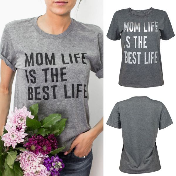 Vente en gros - Nouvelles femmes Vêtements pour femmes Tops T-shirts Maman La vie est la meilleure vie Mode T-shirt à manches courtes Cadeau pour maman Tops Impressionnant