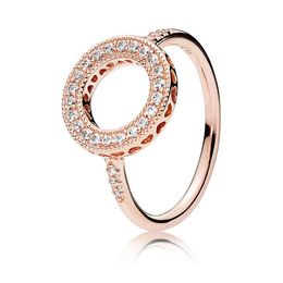 Groothandel-Nieuwe Dames 18K Rose Gold CZ Diamond Halo Ring Set Originele Box voor Pandora Real 925 Silver Fashion Luxe Bruiloft Gift Ring