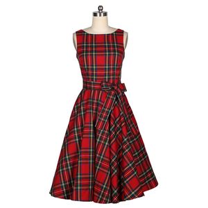 Al por mayor-Nuevas mujeres vestido de verano sin mangas de algodón corto a cuadros vestidos de fiesta a rayas Pinup 50s 60s Rockabilly Big Swing Dress 2017 Tibtan