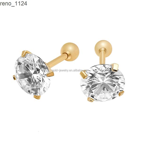 Boucles d'oreilles en or véritable 14 carats pour filles, nouveau Design à la mode, petite boucle à vis, avec Moissanite, vente en gros