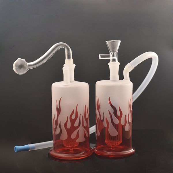 Venta al por mayor El más nuevo estilo de Halloween Red Flame glass dab rig bong pipas de agua con recipiente de aceite de tabaco masculino de 10 mm y manguera de silicona