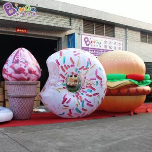 wholesale Modèles de gâteaux gonflables de publicité d'événement nouvellement conçus Hamburger Donut Ballons Simulation Modèles de nourriture pour la décoration extérieure Jouets Sports