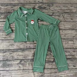 Vêtements de nuit en gros bébé garçon pyjamas de Noël vêtements chemise de Père Noël pantalon à carreaux vert ensemble infantile enfants boutique enfants tenue 240314