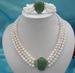 Groothandel Noble Blue Crystal Perfect Match 3Ort 7-8mm Wit Pearl + Steekketting Bracbearrings Necklace Ring (# 7.8.9) Sieraden Set