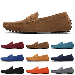 Chaussures en daim décontractées pour hommes, vente en gros, noir, bleu foncé, vin, rouge, gris, orange, vert, marron, sans lacet, chaussure en cuir paresseux